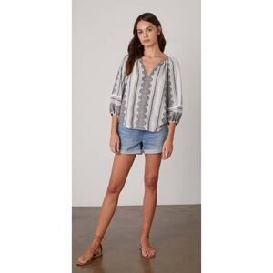 Velvet Graham & Spencer Louise Woven Jacquard Peasant Blouse S NWT